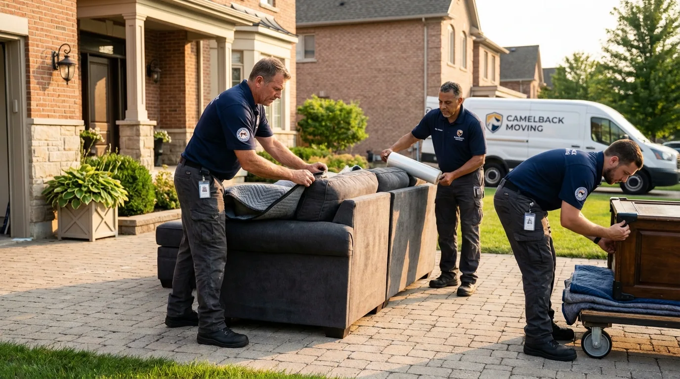 Large estate moving crew wrapping furniture in Flora, IL